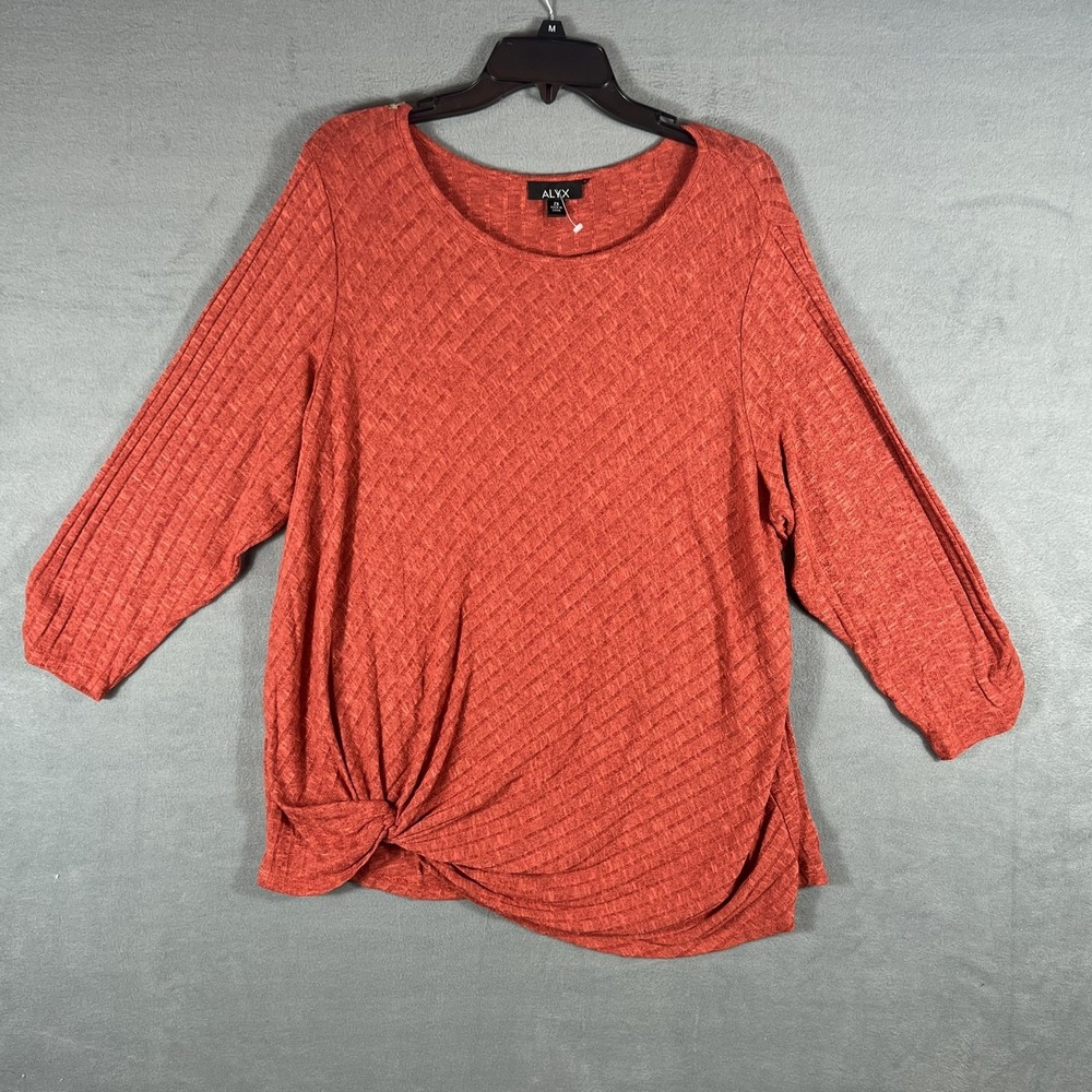 ALYX Women's 2X Plus Size‎ Rust Ribbed Knit Twist Front Pullover Tunic Top